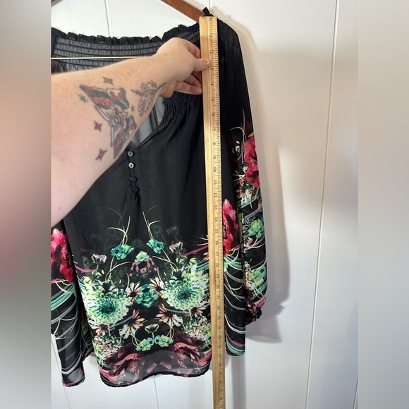 a.n.a. Women’s Black Sheer Floral Blouse Size 2X - Picture 5 of 10